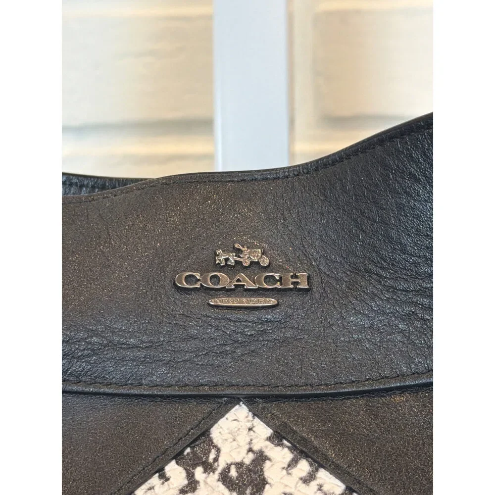 Coach Lexy Patchwork Shoulder Bag Black Snake-Embossed Leather